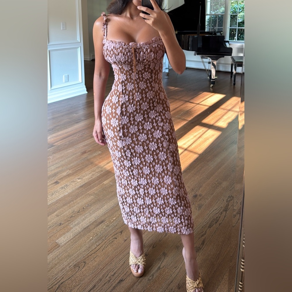 Free People Brown and Pink Floral Midi Dress - Picture 6 of 17